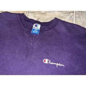 Vtg 90’s Champion Purple Spell Out Embroidered Crewneck Sweatshirt Size L a1